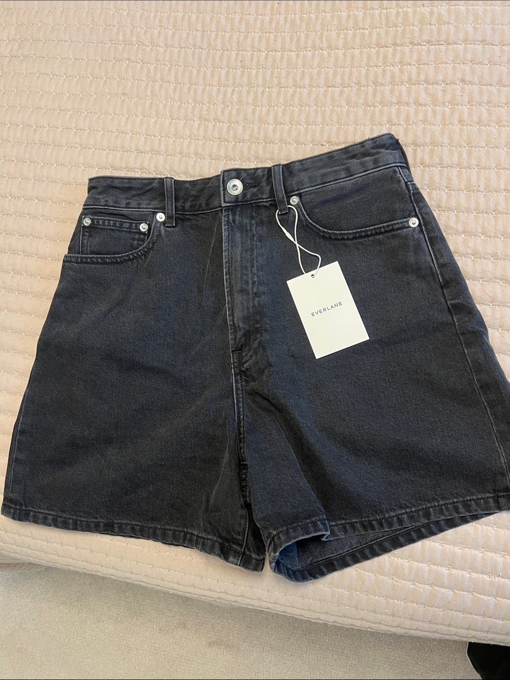Everlane Washed Black High-Rise Denim Shorts